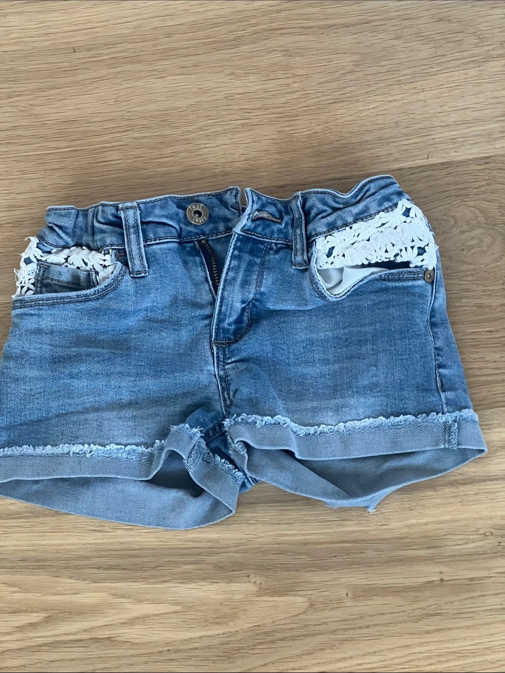 True Craft Light Blue Denim Shorts with White Crochet